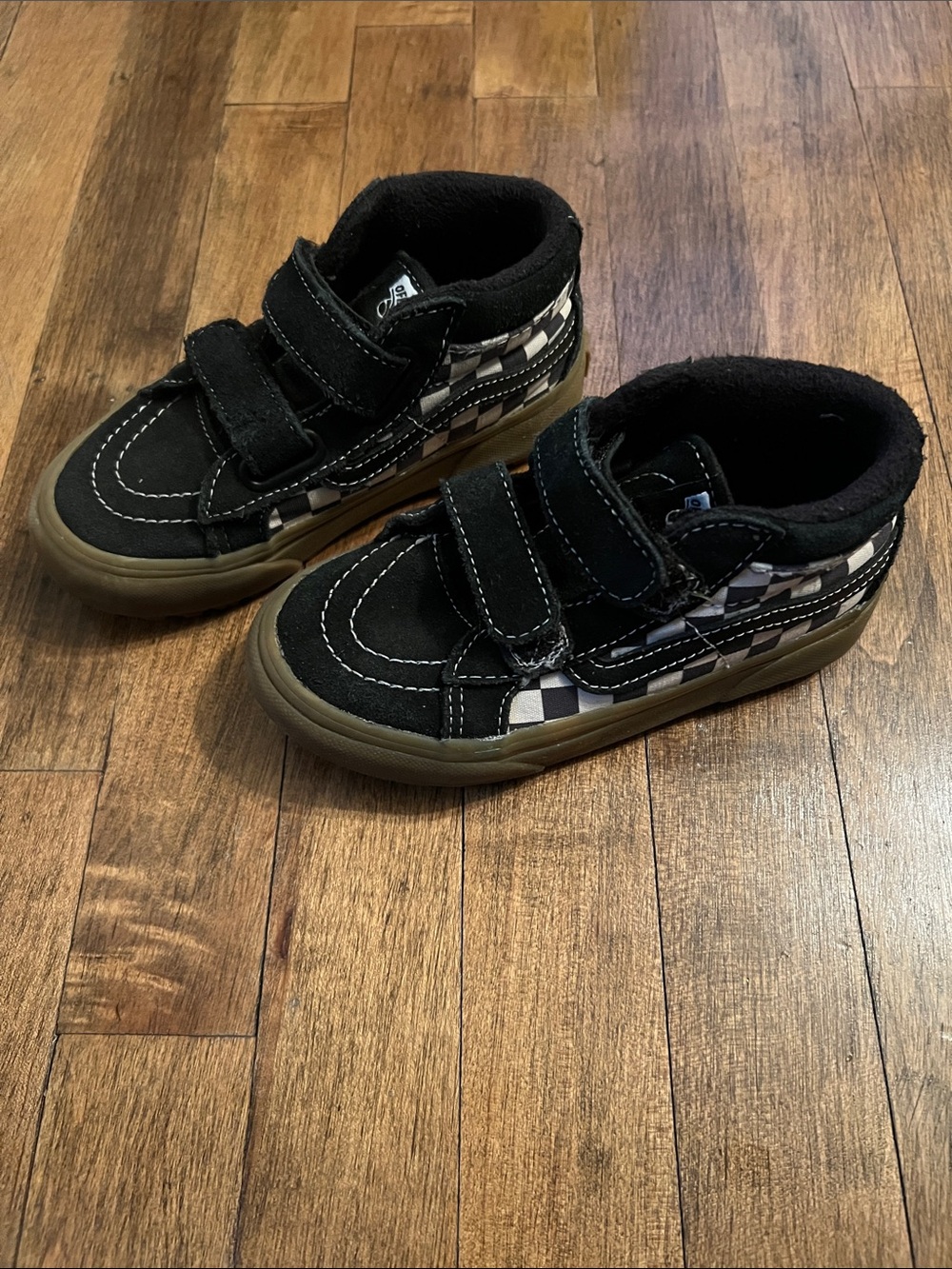 Vans Kids Black & White Checkerboard Velcro Sneakers